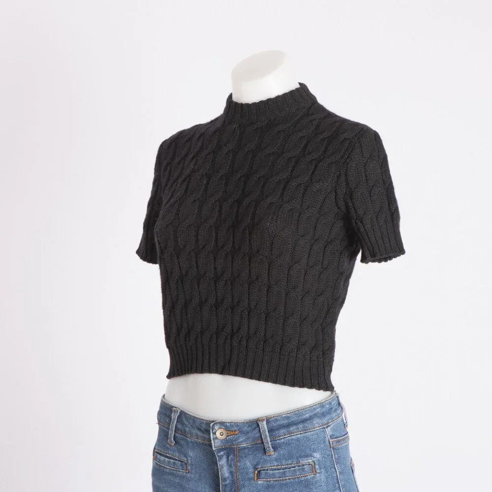 Krizia Maglia Black Cable Knit Wool Sweater Size US 4 - Picture 2 of 6